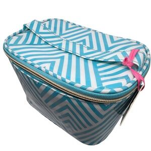 Dabney Lee Teal White Geometric‎ Chevron Train Case Makeup Bag DL-TC001 NWT